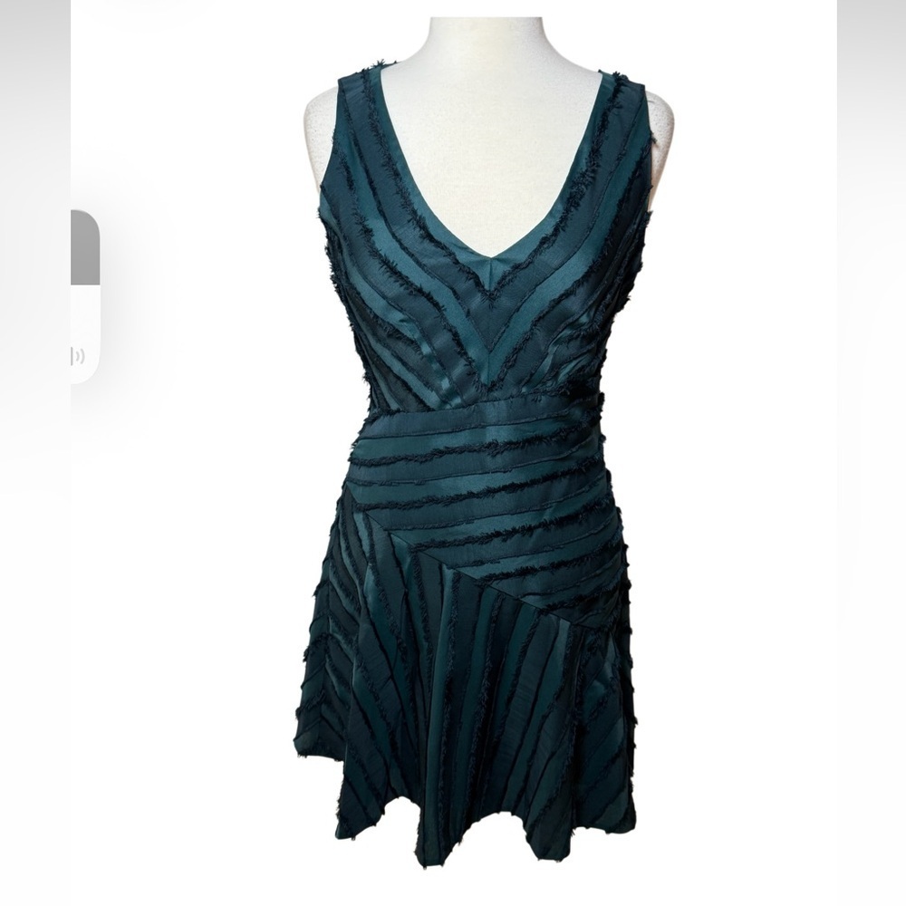 Rebecca Taylor Forest Green Eyelash Striped Skater Skirt Mini Dress-Size 4 NWT - Picture 15 of 15